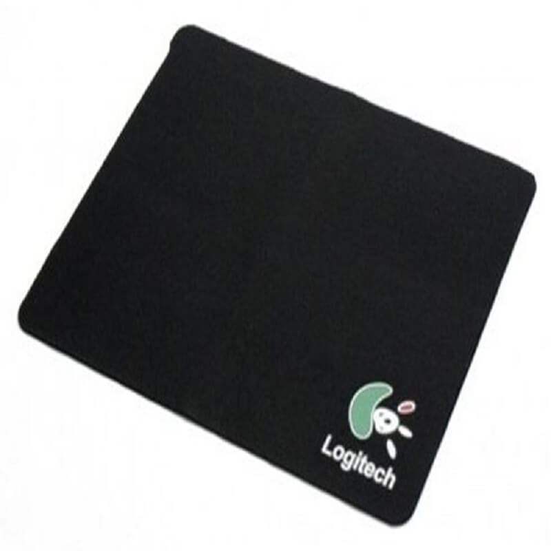 Logitech medium mousepad showing the smooth fabric surface and low-profile non-skid rubber base