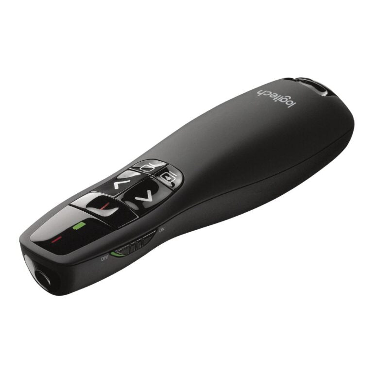 Logitech R400 Wireless Presenter with red laser pointer and intuitive slide controls