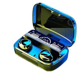 M10 wireless earbuds with 2000mAh charging case, emergency power bank function, and LED battery display