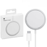 MagSafe wireless mobile charger pad highlighting its slim circular induction surface, integrated high-conductivity Type-C connection cord, and strong auto-aligning magnetic ring geometry