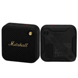 Marshall Willen portable Bluetooth speaker with IP67 rating, 15 hours battery, and iconic black and brass design