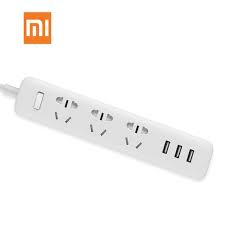 Mi Power Strip featuring 3 international sockets, 3 USB ports, and fast charging capability in a compact, minimalist design