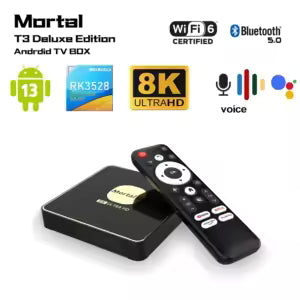 MORTAL T3 Smart TV Box with Android 13, 4GB RAM, 32GB ROM, and WiFi 6 support