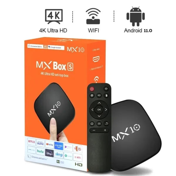 MX10 Smart Android TV Box with Android 11.0, 2GB RAM, 16GB ROM, and 4K support