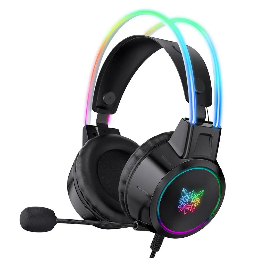 Onikuma X15 Pro wired gaming headset with RGB head beam, 50mm drivers, and aluminum headband