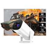 P30 1080P Mini 4K Android 11 Projector with 180-degree flexible projection, Wi-Fi 6, and Bluetooth 5.4 for portable entertainment