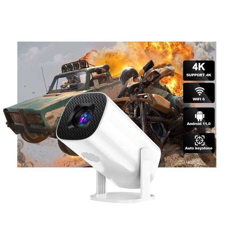 P30 1080P Mini 4K Android 11 Projector with 180-degree flexible projection, Wi-Fi 6, and Bluetooth 5.4 for portable entertainment