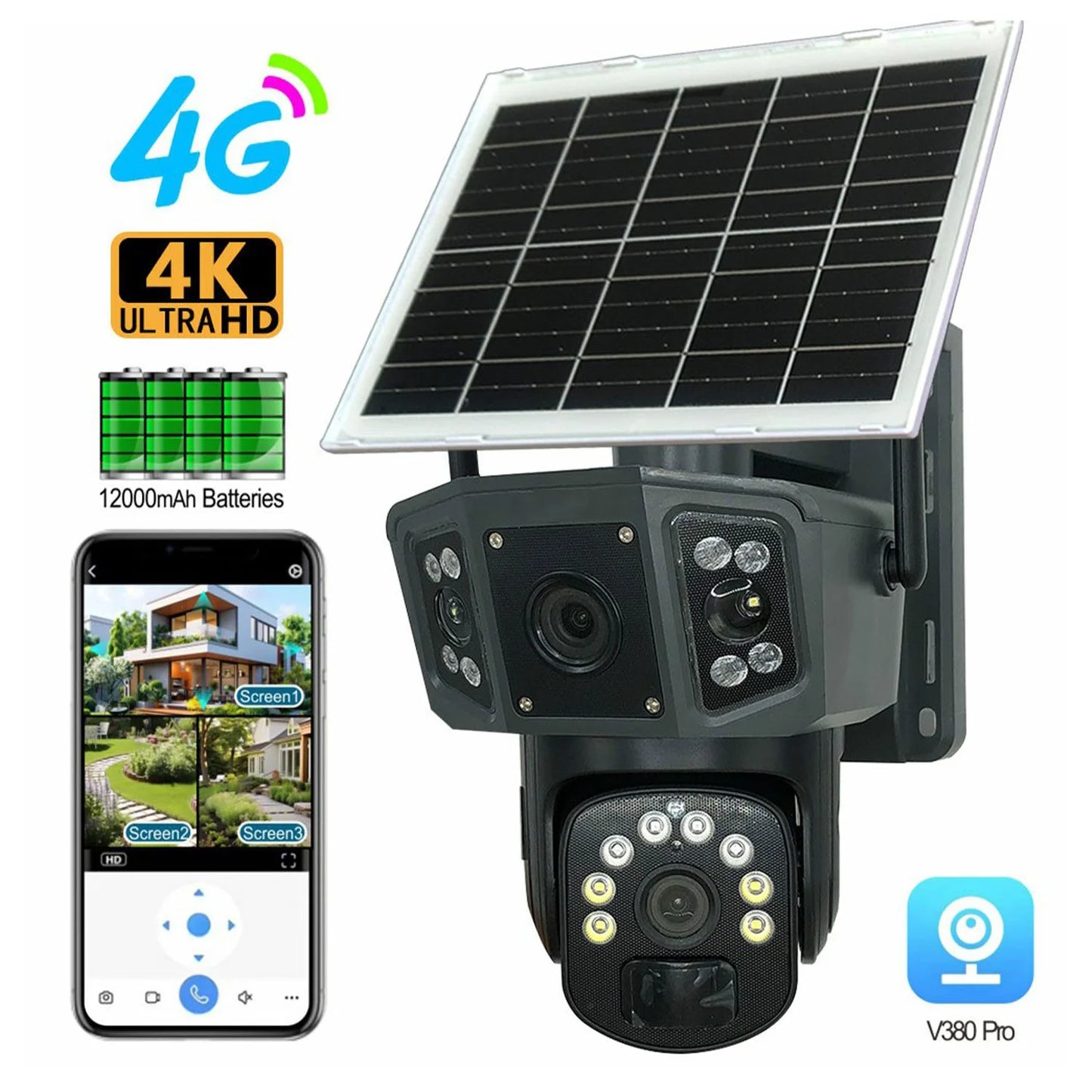 Speed-X CA-WC013 solar powered 8MP dual lens outdoor WiFi security camera with PIR motion detection