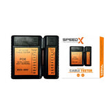 Speedx SP-T365 POE network cable tester with N55-60V anti-burning protection, dual-unit remote tracker, and LED indicators