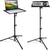 Portable height adjustable projector and laptop tripod stand with safety tray and non-slip mat