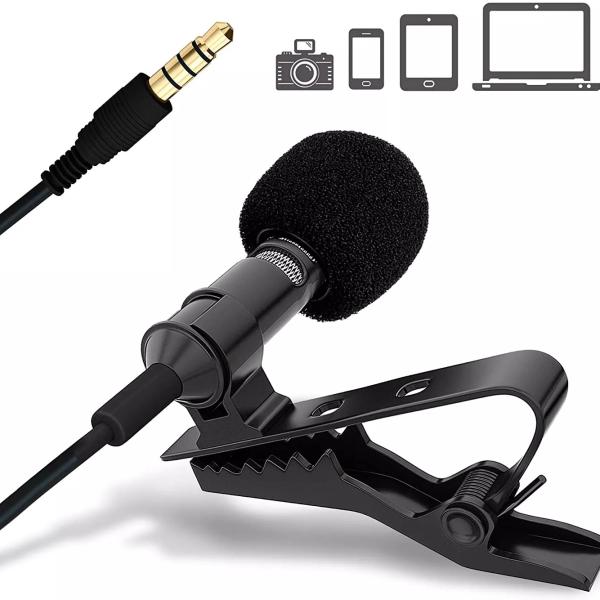Professional Q10 black lavalier microphone with 3.5mm gold-plated jack, 1.5m cable, and metal clip for smartphones and computers