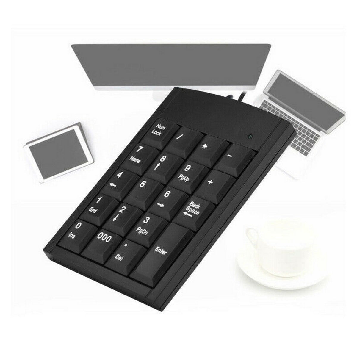 Programmable numeric keypad showing 24 keys, professional layout, and external connectivity for improved data entry productivity