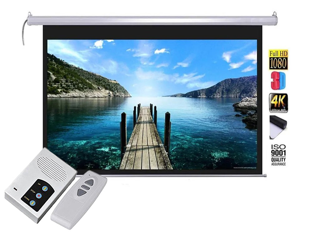Speed-X 72-inch motorized projector screen (6x6 feet) with matte white surface and RF remote control, ideal for home theater and presentations