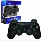 PS3 DualShock 3 wireless controller in black featuring Sixaxis motion sensing and Bluetooth connectivity