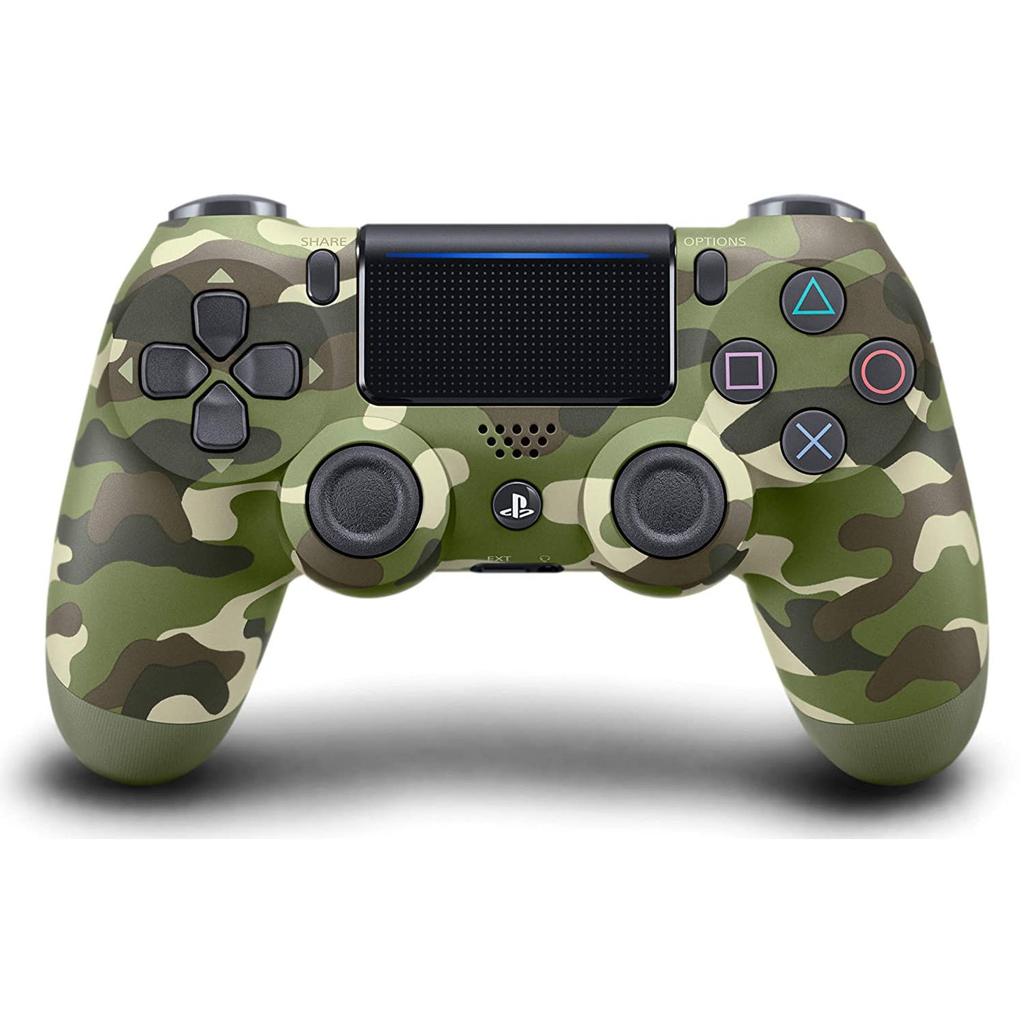 PS4 DualShock 4 wireless controller in Camo Green camouflage design with touch pad and precision analog sticks