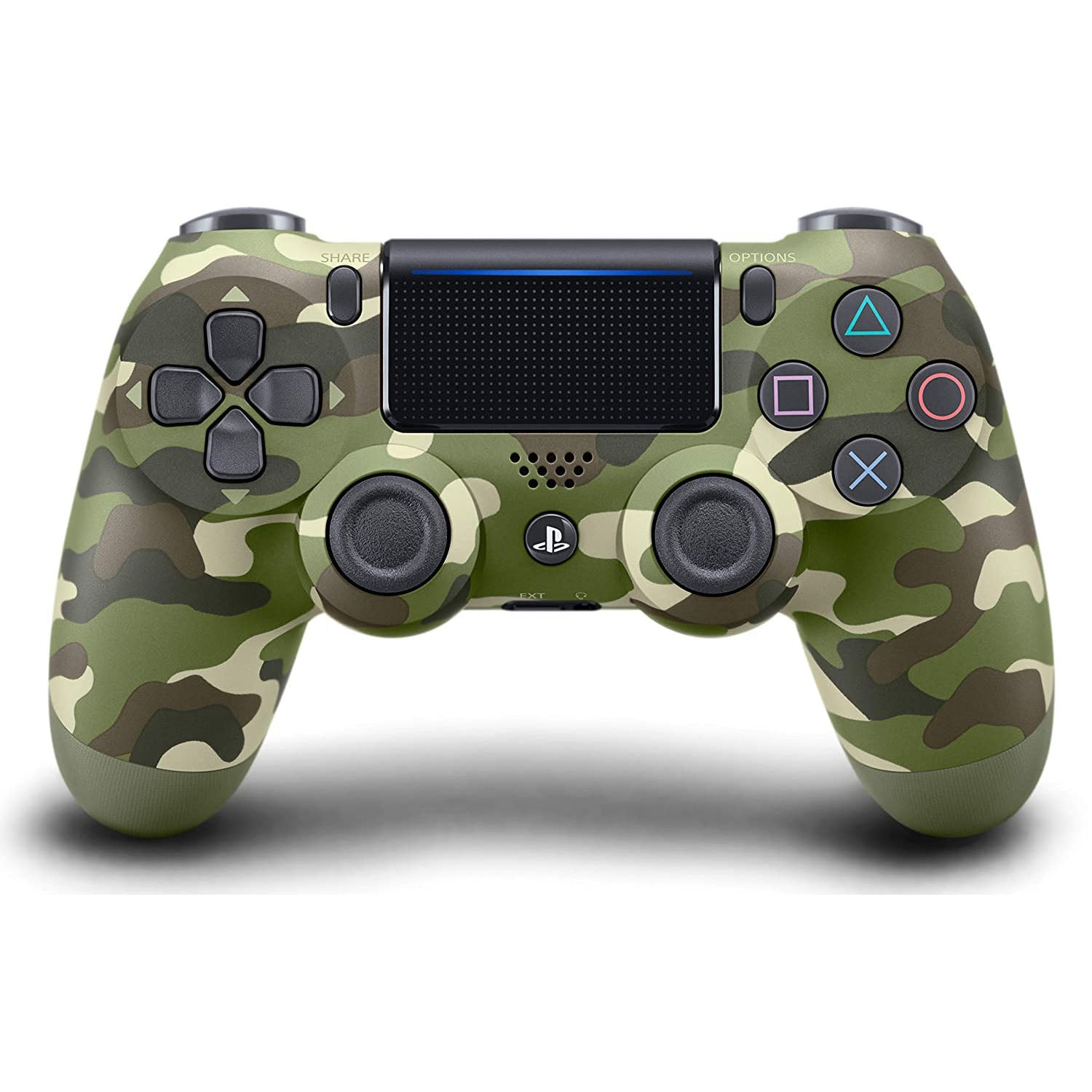 PS4 DualShock 4 wireless controller in Camo Green camouflage design with touch pad and precision analog sticks