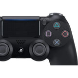 PS4 DualShock 4 wireless game controller in Jet Black featuring touch pad, light bar, and share button