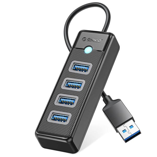 PW4U ORICO 4-Port USB 3.0 Hub with 5Gbps high-speed data transfer for laptops, PCs, and gaming consoles