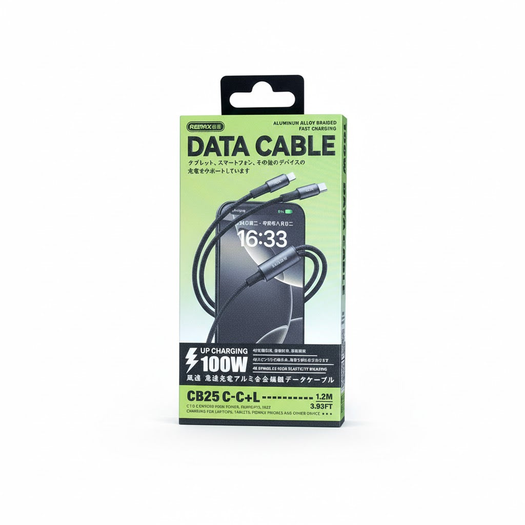 REMAX CB25 (C-C+L) 100W Wind Speed 2 in 1 Aluminum Alloy Braided Data Cable 1.2M