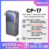 REMAX CP-17 20000mAh 65W Type-C Telescopic Cable and Wall Plug Power Bank Charger