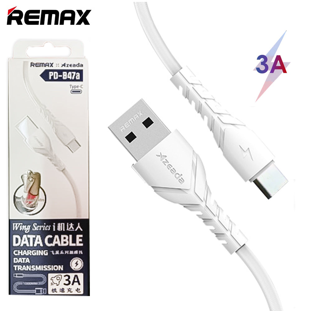 Remax Proda B47A USB-A to Type-C data cable showcasing its robust PVC strain relief boots, high-quality Type-C connector node, and heavy-duty bold copper core cord architecture