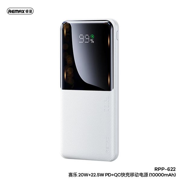 Remax RPP-622 22.5W super fast charging power bank featuring 10000mAh capacity, large LED digital display, PD 20W Type-C port, and multi-protocol support