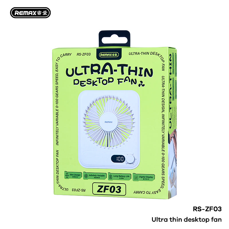 REMAX RS-ZF03 Ultra Thin Desktop Fan with adjustable tilt and quiet airflow for office and home use