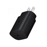 Authentic Samsung 25W original PD power adapter featuring its standard EU two-pin round plug layout, top-facing high-output Type-C connection node, and compact lightweight frame