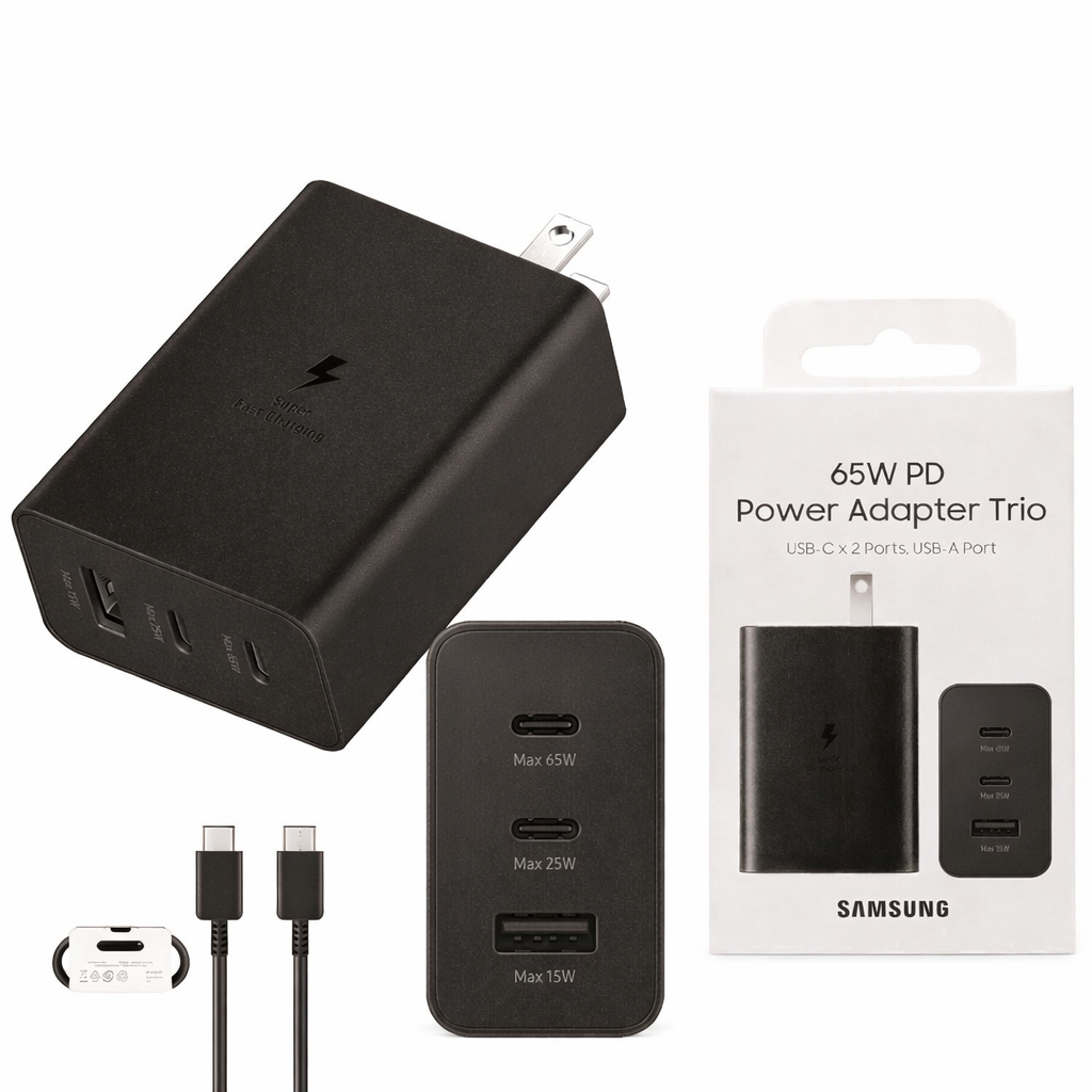 Samsung 65W Trio Power Adapter with 2 USB-C and 1 USB-A Ports