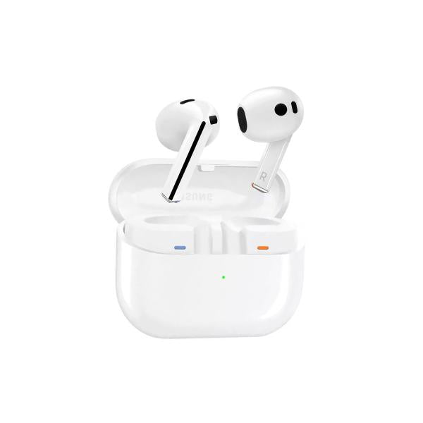 Samsung Galaxy Buds3 R530 white wireless earbuds with open-type design, ANC, Galaxy AI, and 360 audio in a wireless charging case