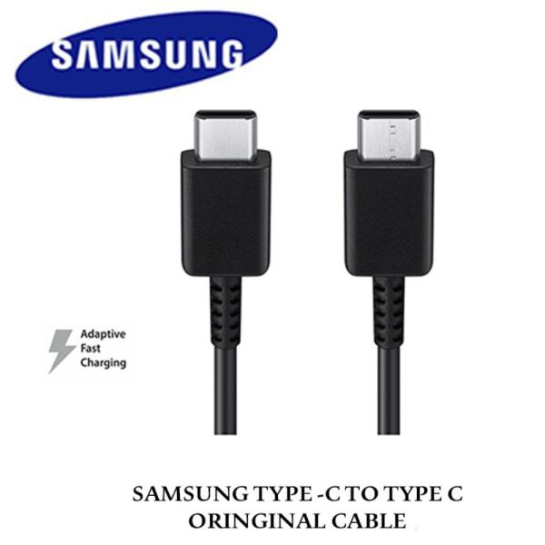Samsung original Type-C to Type-C cable showcasing its 100cm length profile, reversible terminal plugs, and heavy-duty strain relief molding