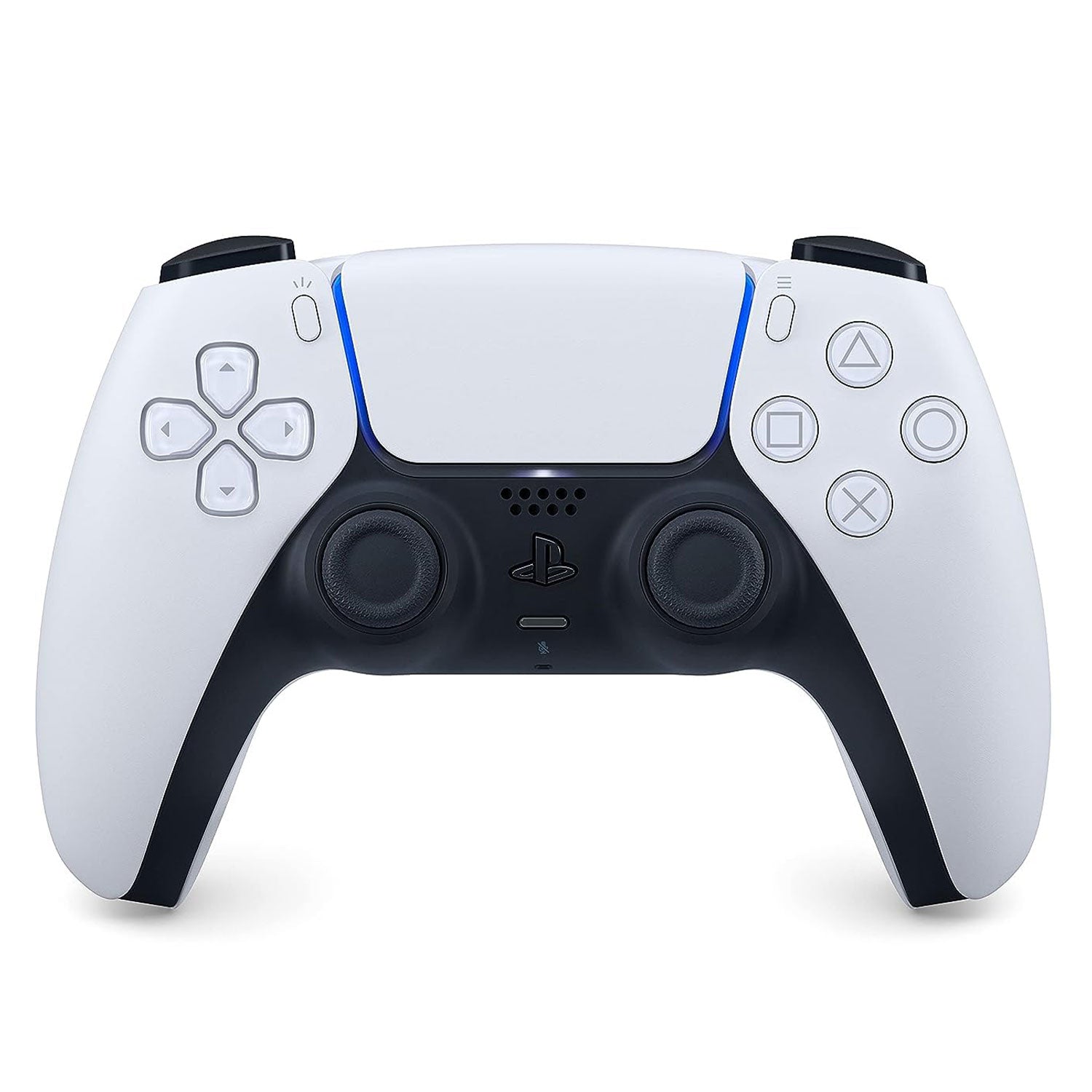 Sony DualSense wireless controller for PlayStation 5 in white, featuring adaptive triggers and haptic feedback