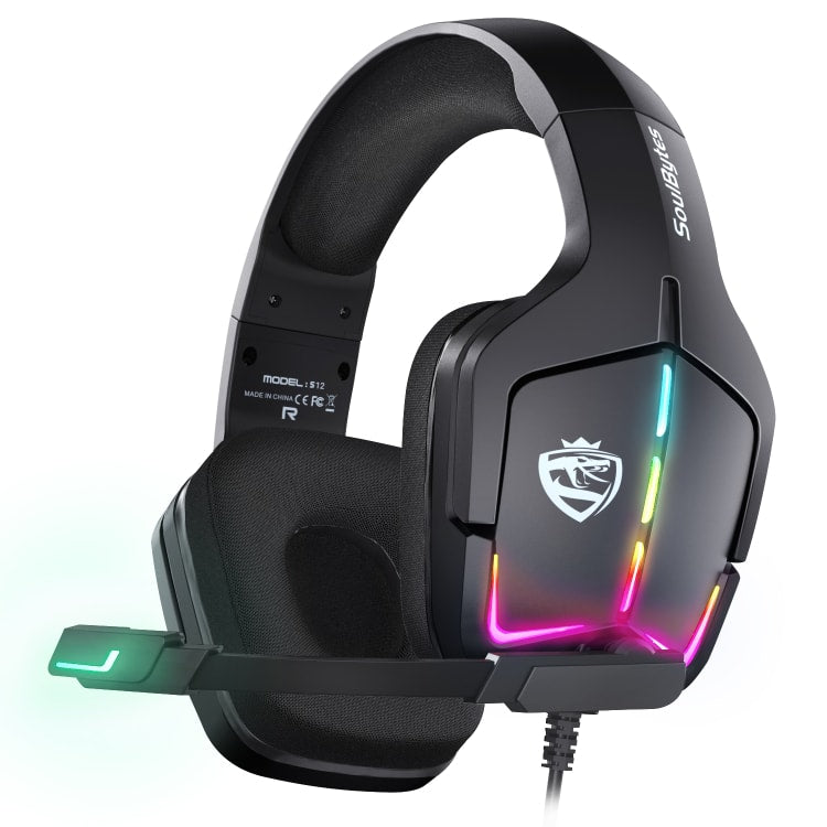 Soulbytes S12 gaming headset with dynamic RGB lighting, 50mm drivers, and noise-canceling mic for PS5, Xbox, and PC