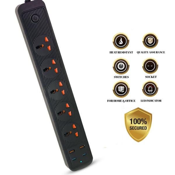 Speed-X 303PU Premium Portable Power Strip featuring 3 sockets, 3 USB ports, and a 2-meter cable for secure home/office power distribution