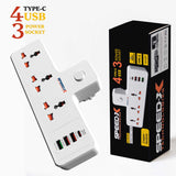 Speed-X 304PUC Premium Portable Power Strip with 3 sockets, 3 USB ports, and Type-C charging for home and office appliances