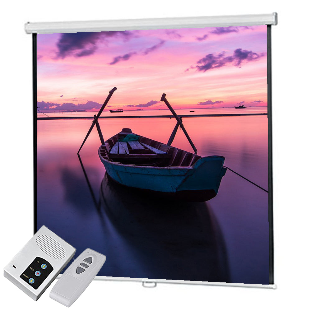 Speed-X 72-inch motorized projector screen (6x6 feet) with matte white surface and RF remote control, ideal for home theater and presentations