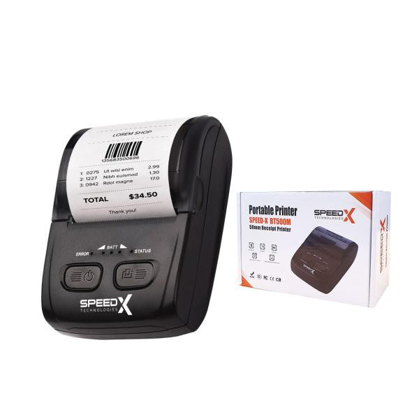 Speed-X BT500M 58mm mini portable thermal receipt printer with Bluetooth and USB connectivity for Android and iOS devices