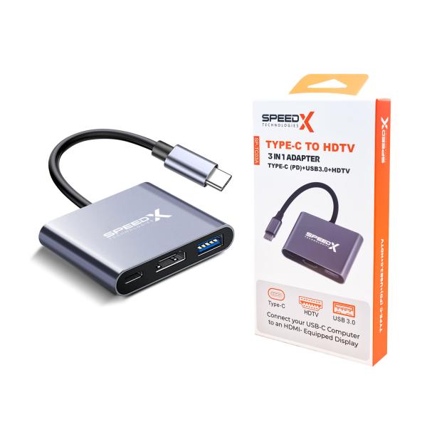 Speed-X SP-TC03A 3-in-1 Type-C 3.1 converter with 4K HDMI, USB 3.0 High-Speed port, and OTG support