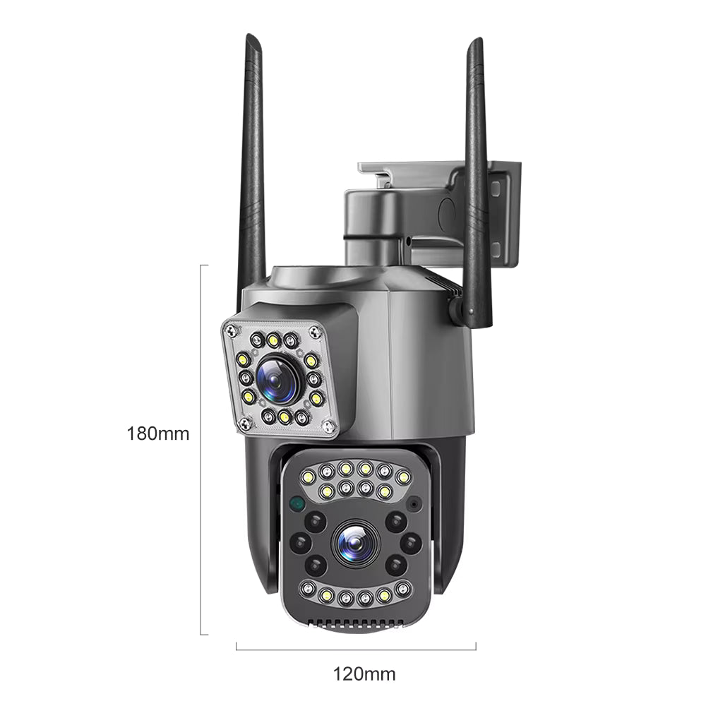 Speed-X SPZ-702 dual lens 4MP outdoor WiFi security camera with full color night vision and PTZ control