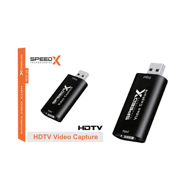 Speed-X VC-6A black USB video capture card for HDMI to USB recording, supporting 4K input and 1080P output