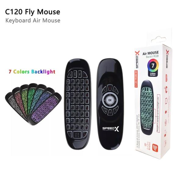 Speedx C120 Rgb 7 Backlight Air Mouse with wireless Qwerty keyboard, 6-axis motion sensing, and rechargeable battery for Smart Tv.