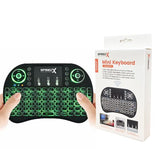 SpeedX RF 500 mini wireless handheld keyboard controller highlighting its 92-key alphanumeric layout, top multimedia control array, integrated 90-degree flip tracking touchpad, and compact lightweight profile