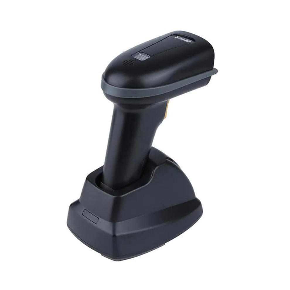 SpeedX SP-70D wireless 2D barcode scanner with charging dock, 300m range, and QR code support for warehouse and retail