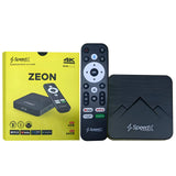 SpeedX W30 Plus Zeon 4K smart TV box displaying its high-tier media hub chassis, triple USB host ports, TF card expansion bay, rear interface terminals, and its premium Bluetooth voice control air mouse