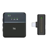 SX8 single professional wireless lavalier microphone showing its ultra-mini 21g lapel transmitter, dual interface Type-C/iPhone receiver, and collar clip