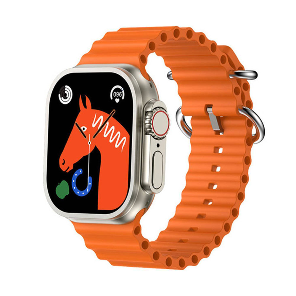 TS8 Ultra Series 8 smartwatch in orange strap featuring bluetooth calling and full touch display with Fitpro app support