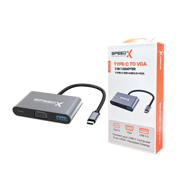 3-in-1 Type-C 3.1 adapter with VGA video output, USB 3.0 port, and Type-C charging port