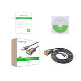 UGREEN CR104 USB to serial port DB9 RS-232 male to male connection wire with gold-plated interface.