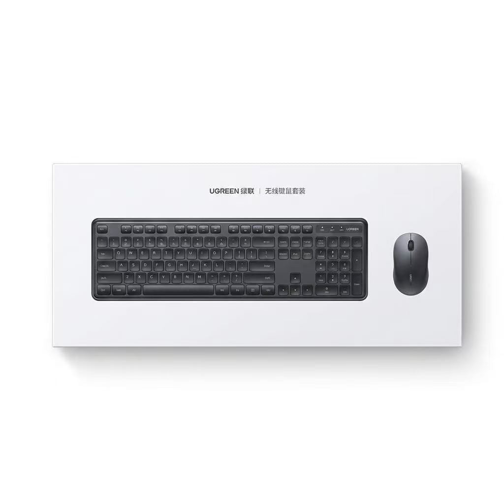 UGREEN MK331 full-size wireless keyboard and ergonomic optical mouse desktop combo set with shared USB receiver