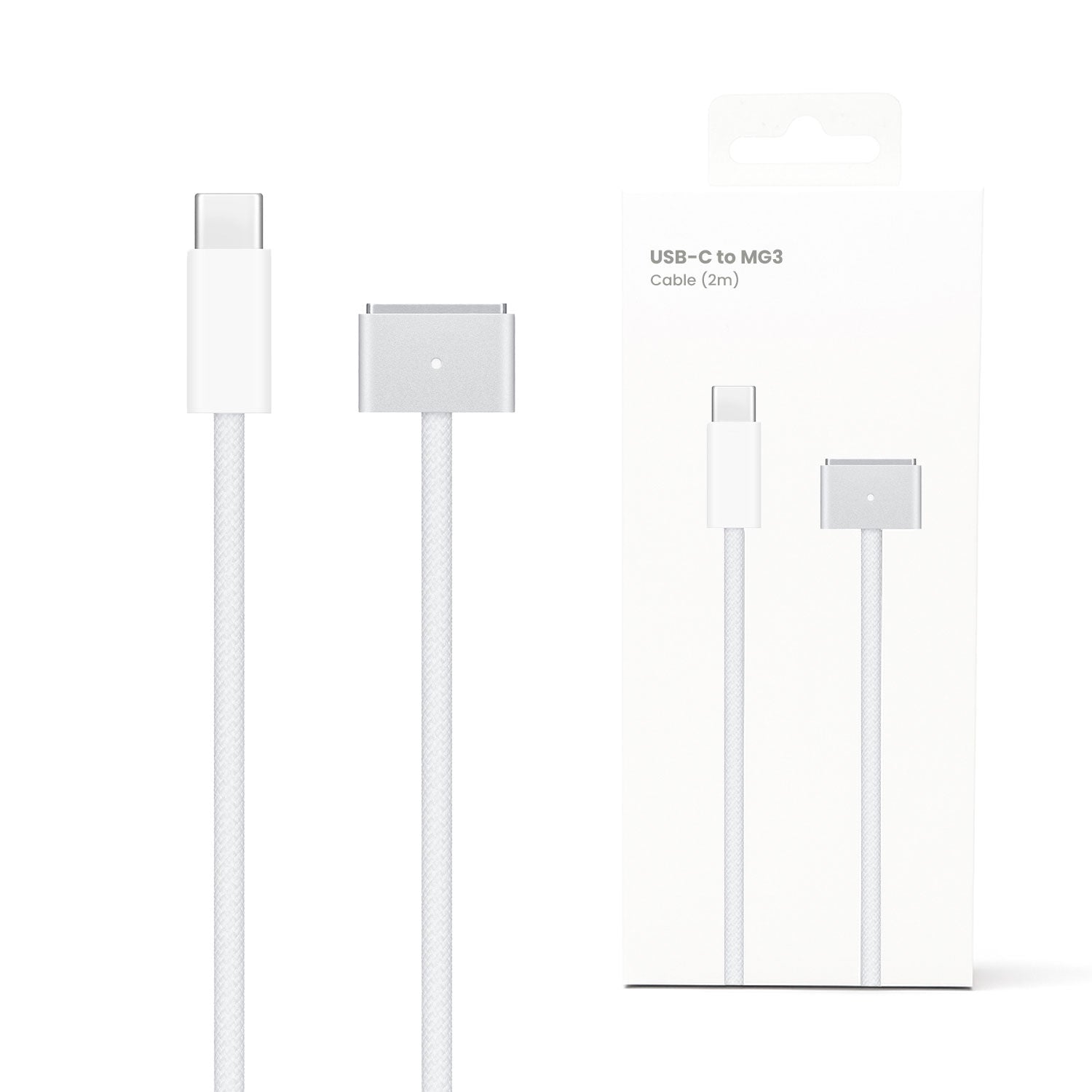 USB-C to MagSafe 3 magnetic charging cable showcasing the high-performance braided nylon exterior, magnetic power connector, and integrated LED status indicator